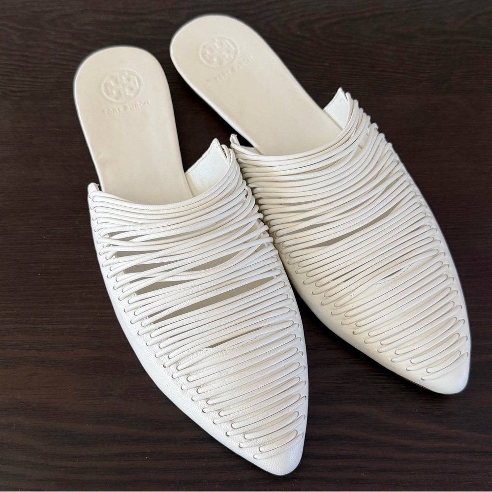 Tory Burch White Sienna Flat Slide Mestico Mules